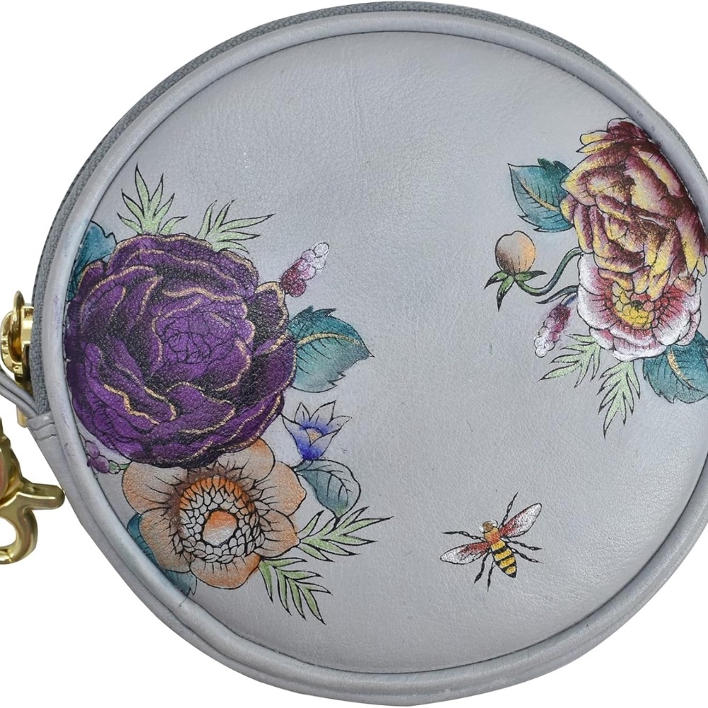 NEW! Anuschka Women’s Hand-Painted Leather 5" Round Coin Purse + Gift Box & Tag